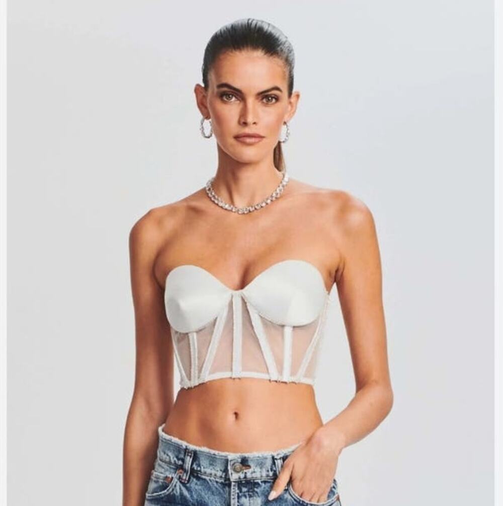 Retrofete Lex Top Strapless Corset Bustier White Rhinestone Medium NWT Bridal